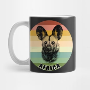 African Wild Dog Close-up on Vintage Retro Africa Sunset Mug